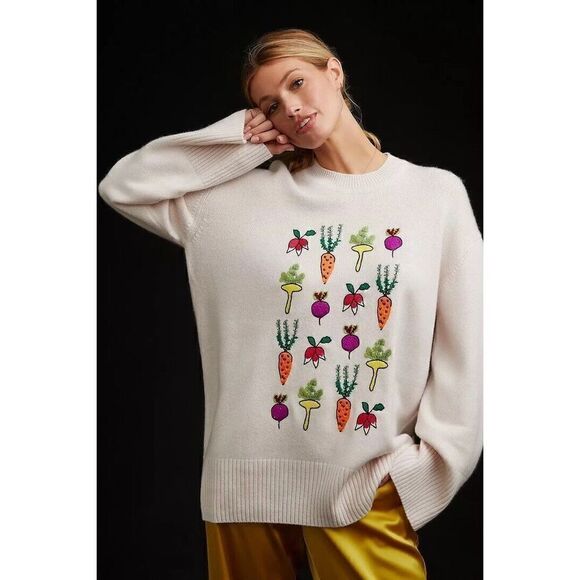 Anthropologie Kerri Rosenthal Cashmere Sweater Maggie Good Roots Pearl MED NEW - Picture 2 of 7